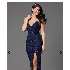 new size small long sequin navy formal prom dress